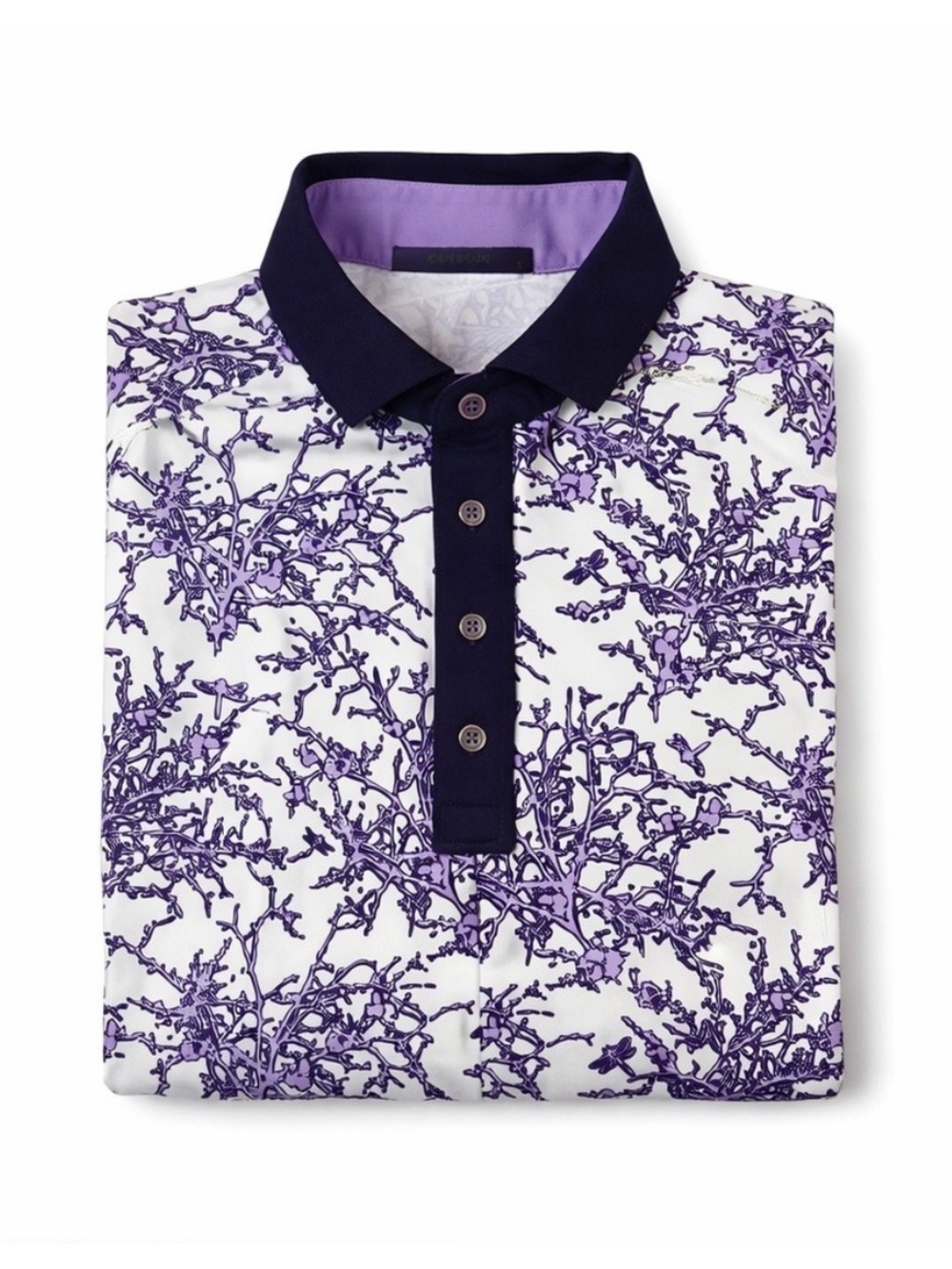 Greyson Mens Performance Golf Polo Dragonfly Garden Print Purple White Size M